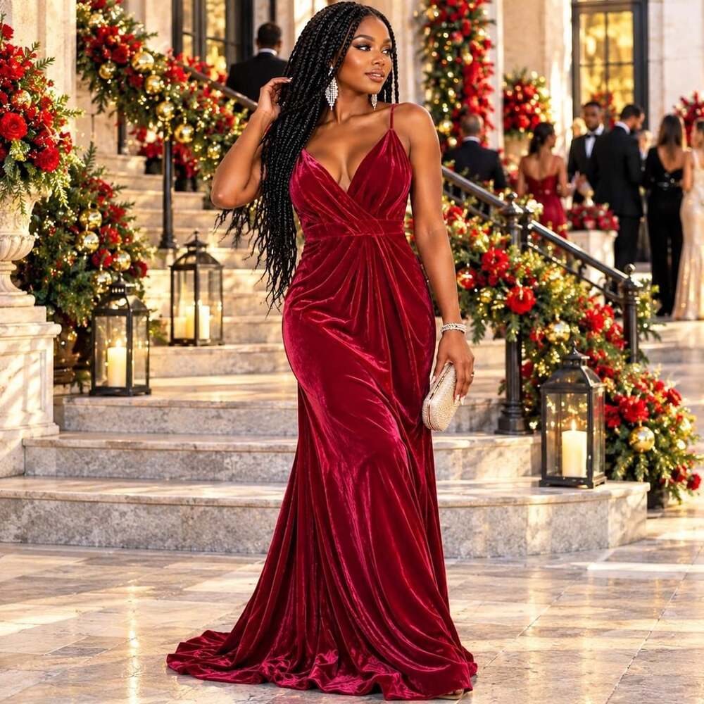 Jasmine Burgundy Velvet Maxi Dress U.S.A.: n04
